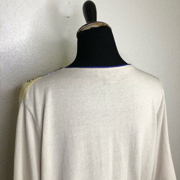 Tricot Chic blue green tropical print front cream back front zip cardigan US 12 - Picture 14 of 16